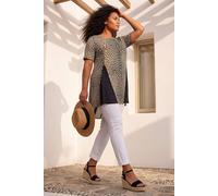 Roman Women's Curve Animal Print Mesh T-Shirt in Natural | Size: 20