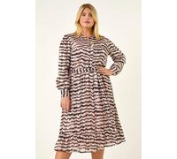 Roman Women's Curve Animal Print Midi Dress in Pink | Size: 22/24