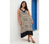 Roman Women's Curve Animal Print V-Neck Midi Dress in Black | Size: 22/24