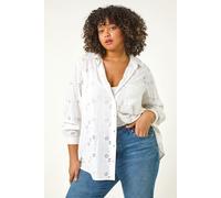 Roman Cotton Broderie Anglaise Shirt for Women UK - Ladies Spring Everyday Summer Holiday V-Neckline Comfy Long Sleeve Soft Pocket Detail Blouse Vacation Tops - White Plus - Size 18