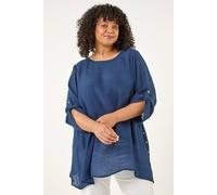 Roman Women's Curve Buttoned Side Asymmetric Top in Navy | Size: 26-28 Roman Navy 26-28