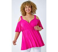 Roman Women's Curve Cold Shoulder Wrap Top in Bright Pink | Size: 30-32 Roman Bright Pink 30-32