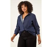 Roman Women's Curve Cotton Button Blouse in Blue | Size: 26-28 Roman Blue 26-28