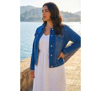 Roman Originals Jean Denim Jacket for Women UK - Ladies 100% Cotton Summer Casual Stretch Crop Smart Utility Trucker Biker Fitted Vintage Wash Faded Classic Jeans Work - Blue Plus - Size 22