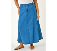 Roman Originals Cotton Denim Panelled Midi Skirt for Women UK - Ladies Everyday Autumn Winter Comfy Soft Evening Vacation Work Party Night Out - Indigo Plus - Size 18