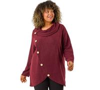 Roman Curve Cowl Neck Button Wrap Top for Women UK - Ladies Autumn Everyday Winter Holiday Long Sleeve Soft Knit Jersey Jumper Warm Cozy Tops - Wine Plus - Size 20