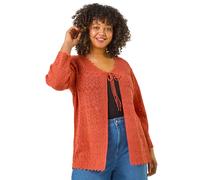 Roman Curve Crochet Tie Front Cardigan for Women UK - Ladies Everyday Holiday Spring Summer Comfy Soft Evening Vacation Work Party - Red Plus - Size 18