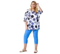 Roman Originals Plus Size Cropped Trousers for Women UK Ladies Curve Capri Leggings Summer Pants Short Crop Stretch 3/4 Length Three Quarter Pedal Pusher Clothes Elasticated - Light Denim - Size 22