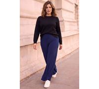 Roman Women's Curve Elastic Waist Wide Leg Trousers in Navy | Size: 18