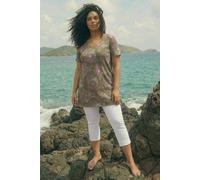 Roman Women's Curve Floral Bar Back Stretch Top in Khaki | Size: 18 Roman Khaki 18