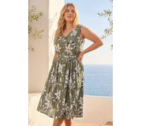 Roman Women's Curve Floral Button Midi Dress in Khaki | Size: 26-28 Roman Khaki 26-28