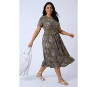 Roman Women's Curve Floral Gathered Pocket Midi Dress in Khaki | Size: 18 Roman Khaki 18