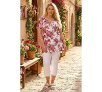 Curve Floral Lace Zip Front Blouse Roman Red 18