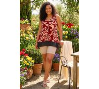 Roman Women's Curve Floral Print Chiffon Hem Vest Top in Red | Size: 16