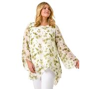 Roman Women's Curve Floral Print Overlay Top in Green | Size: 20 Roman Green 20
