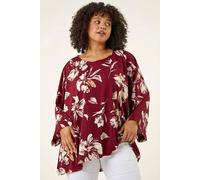 Roman Women's Curve Floral Print Stretch Top in Red | Size: 16 Roman Red 16