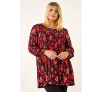 Curve Floral Print Stretch Top Roman Red 18