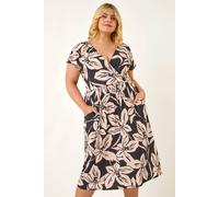 Curve Floral Stretch Wrap Dress Roman Black 22-24