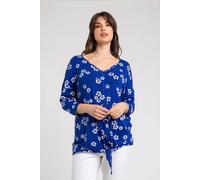 Curve Floral V-Neck Button Down Tie Top Roman Blue 30-32