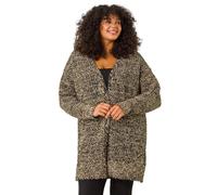 Roman Curve Fluffy Textured Cardigan for Women UK - Ladies Everyday Autumn Winter Comfy Soft Evening Vacation Work Party Night Out Longline - Natural Plus - Size 18