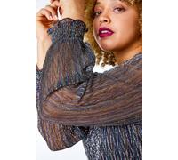 Roman Women's Curve Foil Shimmer Plisse Top in Black | Size: 30-32 Roman Black 30-32