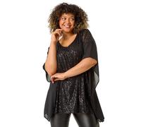 Roman Women's Curve Full Sequin Chiffon Overlay Top in Black | Size: 16 Roman Black 16