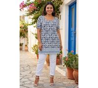 Roman Women's Curve Geo Stretch Jersey Tunic Top in Blue | Size: 16 Roman Blue 16