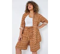 Roman Women's Curve Geometric Elastic Waist Crinkle Shorts in Orange | Size: 18