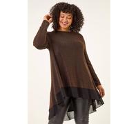 Roman Originals Chiffon Dipped Hem Top Asymmetric Tunic for Women UK Ladies Stretchy Jersey Flared Blouse Smart Fit & Flare Form Casual Loose Longline Party Hanky Tunics - Bronze Plus - Size 22