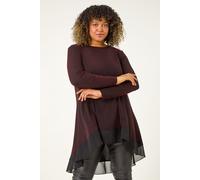 Roman Originals Chiffon Dipped Hem Top Asymmetric Tunic for Women UK Ladies Stretchy Jersey Flared Blouse Smart Fit & Flare Form Casual Loose Longline Party Hanky Tunics - Red Plus - Size 20