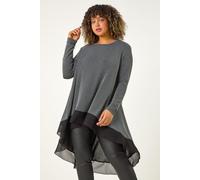 Roman Originals Chiffon Dipped Hem Top Asymmetric Tunic for Women UK Ladies Stretchy Jersey Flared Blouse Smart Fit & Flare Form Casual Loose Longline Party Hanky Tunics - Silver Plus - Size 20