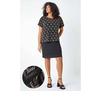 Roman Women's Curve Glitter Embellished Contrast Dress in Bronze | Size: 30-32 Roman Bronze 30-32