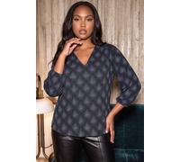 Roman Curve Women Glitter Sparkle Tunic Top - Ladies Spring Everyday Summer Evening Vacation Work Holiday 3/4 Sleeve Smart Casual - Silver - Size 20