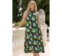 Roman Curve Highneck Floral Midi Dress for Women UK - Ladies Everyday Holiday Spring Summer Comfy Soft Evening Vacation Work Party