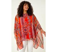 Curve Ikat Paisley Asymmetric Overlay Top Roman Red 18