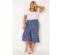 Roman Curve Abstract Spot Culotte for Women UK - Ladies Everyday Autumn Winter Comfy Soft Evening Vacation Work Party Night Out - Ikat Navy Plus - Size 22