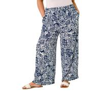 Roman Curve Abstract Spot Print Palazzo Trouser for Women UK - Ladies Everyday Holiday Spring Summer Comfy Soft Evening Vacation Work Party - Navy Ikat Plus - Size 18
