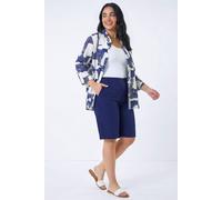 Roman Originals Knee Length Shorts for Women UK - Ladies Cropped Capri Stretch Bengaline Pants Crop Trousers Summer Legging Lounge Essentials Elasticated Casual Clothes - Navy Plus - Size 30