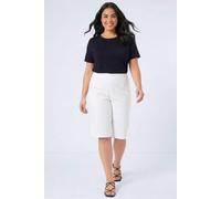 Roman Originals Knee Length Shorts for Women UK - Ladies Cropped Capri Stretch Bengaline Pants Crop Trousers Summer Legging Lounge Essentials Elasticated Casual Clothes - White Plus - Size 30
