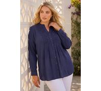 Roman Curve Lace Trim Pintuck Blouse for Women UK - Ladies Everyday Holiday Spring Summer Notch Neckline Comfy Soft Evening Vacation Work Party - Navy Plus - Size 20