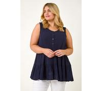 Roman Women's Curve Lace Woven Button Vest in Navy | Size: 20 Roman Navy 20
