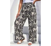Roman Curve Abstract Spot Print Palazzo Trouser for Women UK - Ladies Everyday Holiday Spring Summer Comfy Soft Evening Vacation Work Party - Noir Leaf Plus - Size 20