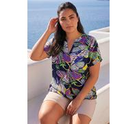 Roman Women's Curve Leaf Print Notch Neck Top in Navy | Size: 18 Roman Navy 18