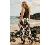 Roman Women's Curve Leaf Print Stretch Trousers in Black | Size: 30/32