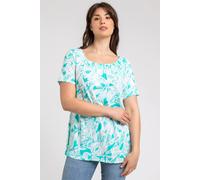 Roman Women Curve Leaf Print Swing Top - Ladies Spring Everyday Summer Holiday Gypsy Neckline Comfy Short Sleeve Soft Hanky Hem Shirt All-Over Relaxed Blouses - Jade - Size 30