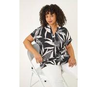 Roman Women's Curve Leaf Print Textured Shirt in Black | Size: 18 Roman Black 18