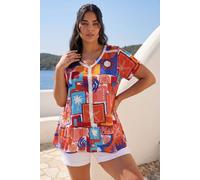 Roman Women's Curve Leaf Print V-Neck Lace Top in Burnt Orange | Size: 20 Roman Burnt Orange 20