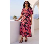 Curve Leaf Print Wrap Midi Dress Roman Pink 20