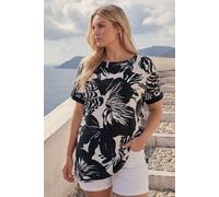 Roman Women's Curve Mono Floral Print Stretch Top in Black | Size: 22-24 Roman Black 22-24