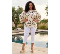 Roman Curve Floral Print Dipped Hem Top for Women UK Ladies Spring Everyday Summer Holiday Round Neckline Comfy Short Sleeves Soft Batwing Shape Shirt Relaxed Fit